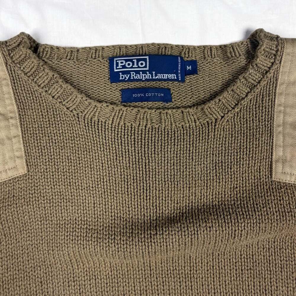 Vintage Polo Ralph Lauren Military Commando Sweater Shoulder Elbow Patch Medium